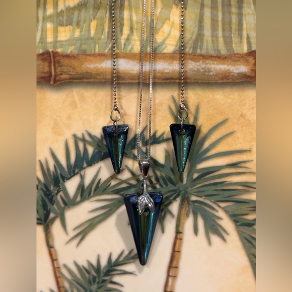 403. Spike Bermuda Blue pendant w/ 18” SS Chain & matching threader earr… - Picture 8 of 8